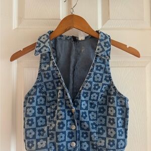 Floral Denim Vest with Buttons